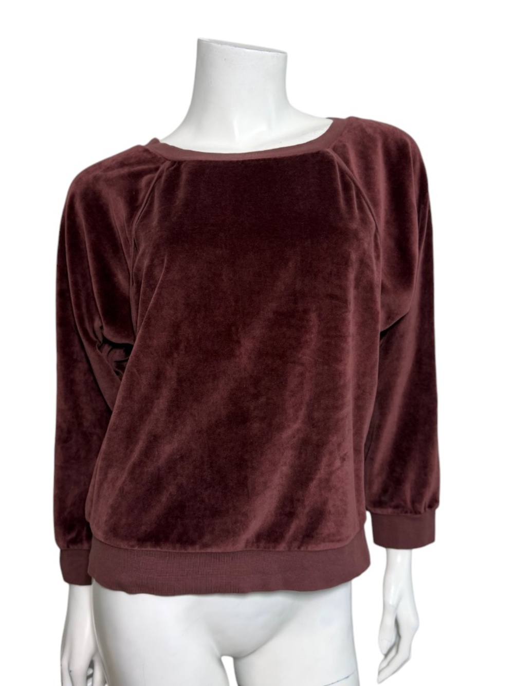Suzie Kondi Samos Velour Sweatshirt Burgundy Ruby Raglan Pullover Size M